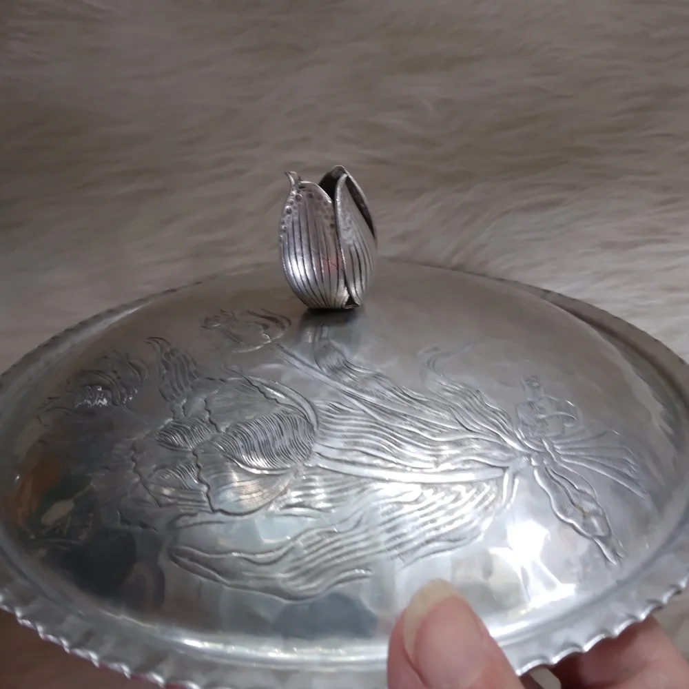 Vintage Hand Wrought Creations by Rodney Kent Hand pounded aluminum Tulip Dish